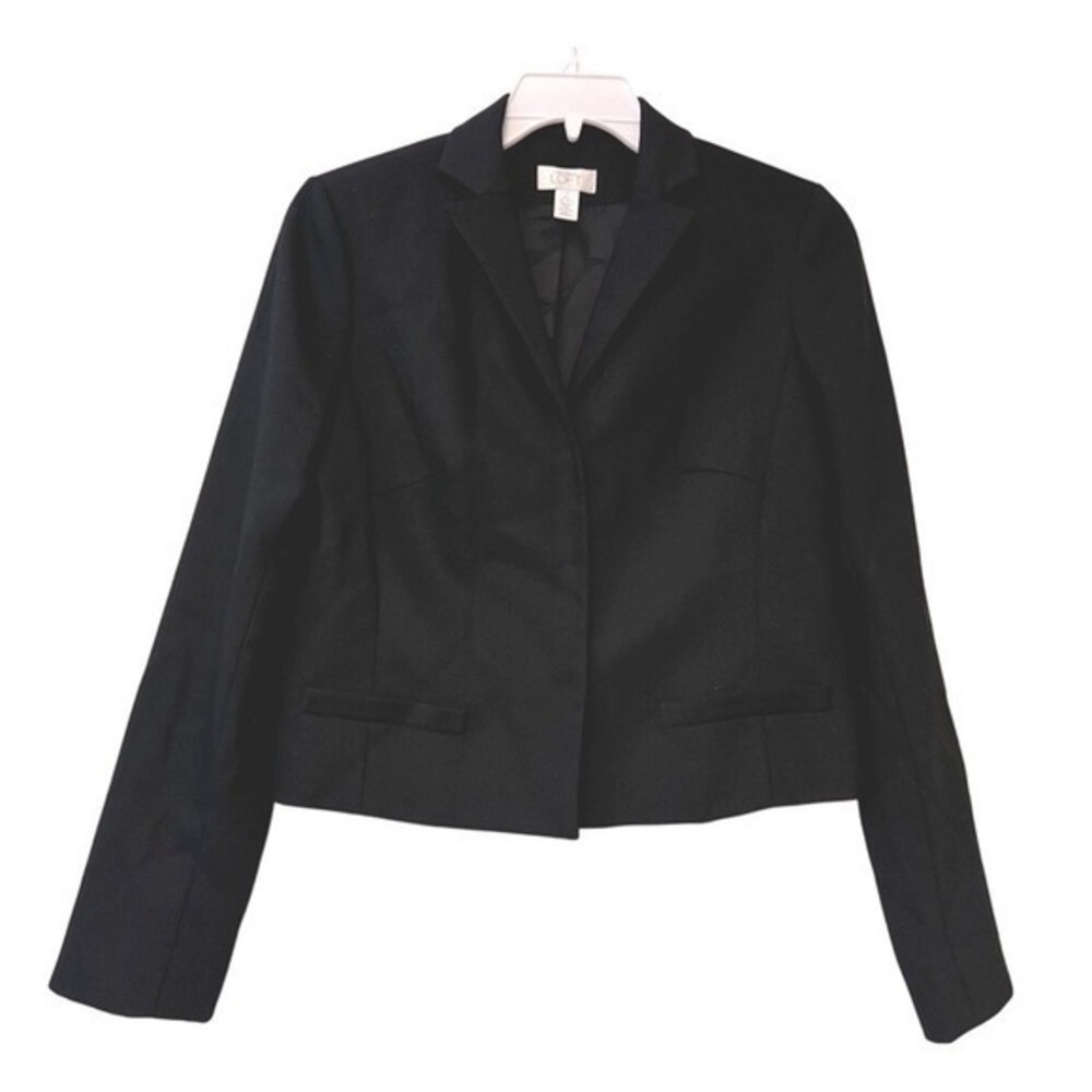 Ann Taylor‎ Loft Womens 4 Black Wool Cropped Blazer Tailored Career Jacket